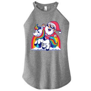 Santa Riding A Unicorn Funny Rainbow Christmas Gift Women's Perfect Tri Rocker Tank