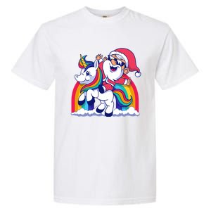 Santa Riding A Unicorn Funny Rainbow Christmas Gift Garment-Dyed Heavyweight T-Shirt