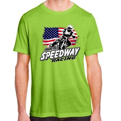 Speedway Racing American Flag Motorcycle Grand Prix Adult ChromaSoft Performance T-Shirt