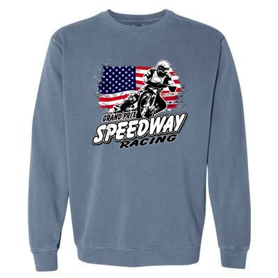 Speedway Racing American Flag Motorcycle Grand Prix Garment-Dyed Sweatshirt