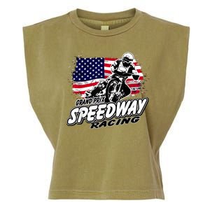 Speedway Racing American Flag Motorcycle Grand Prix Garment-Dyed Women's Muscle Tee