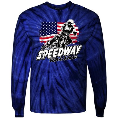 Speedway Racing American Flag Motorcycle Grand Prix Tie-Dye Long Sleeve Shirt