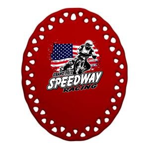 Speedway Racing American Flag Motorcycle Grand Prix Ceramic Oval Ornament