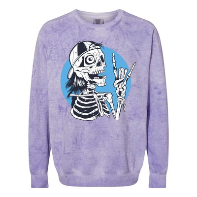 Skeleton Rock And Roll Cartoon Colorblast Crewneck Sweatshirt