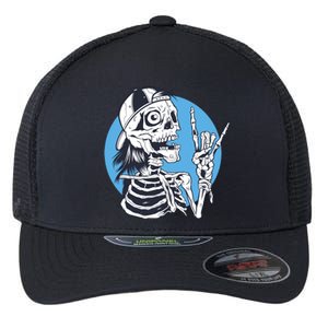 Skeleton Rock And Roll Cartoon Flexfit Unipanel Trucker Cap