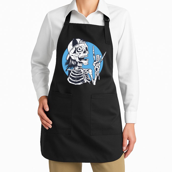 Skeleton Rock And Roll Cartoon Full-Length Apron With Pockets
