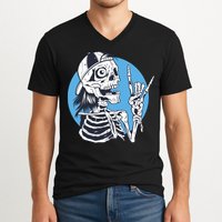 Skeleton Rock And Roll Cartoon V-Neck T-Shirt