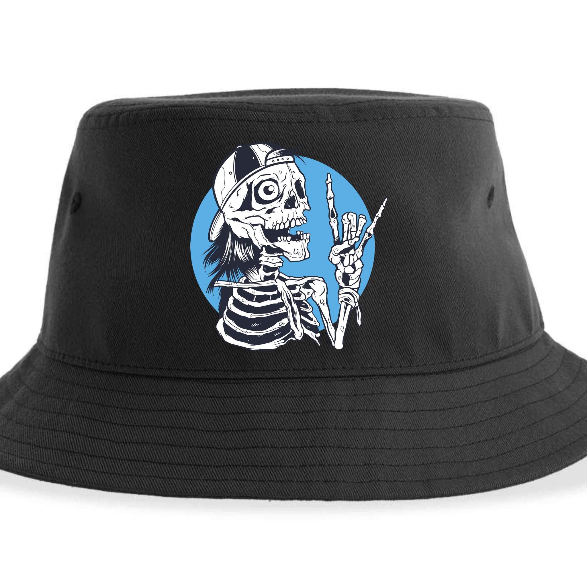 Skeleton Rock And Roll Cartoon Sustainable Bucket Hat