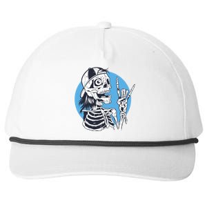 Skeleton Rock And Roll Cartoon Snapback Five-Panel Rope Hat