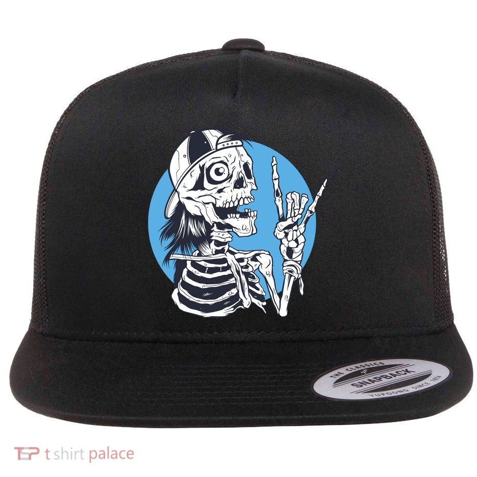 Skeleton Rock And Roll Cartoon Flatbill Hat