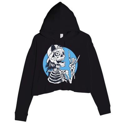 Skeleton Rock And Roll Cartoon Crop Fleece Hoodie