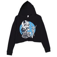 Skeleton Rock And Roll Cartoon Crop Fleece Hoodie