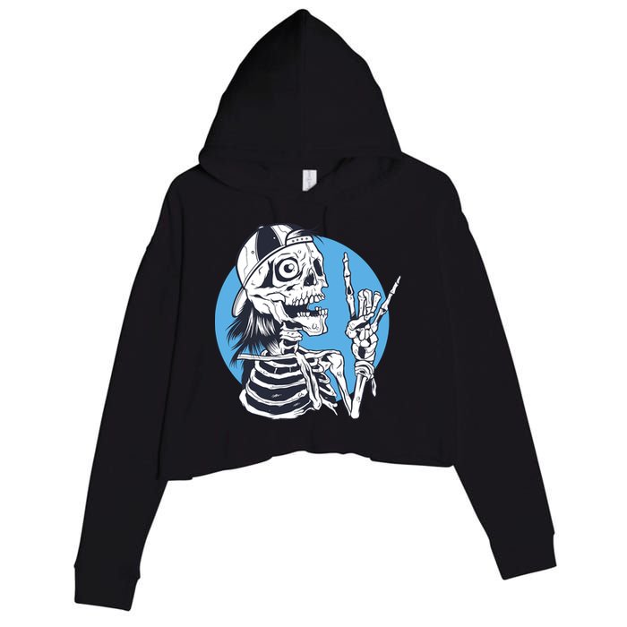 Skeleton Rock And Roll Cartoon Crop Fleece Hoodie