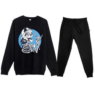 Skeleton Rock And Roll Cartoon Premium Crewneck Sweatsuit Set