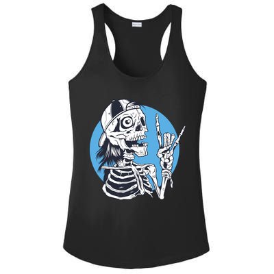 Skeleton Rock And Roll Cartoon Ladies PosiCharge Competitor Racerback Tank