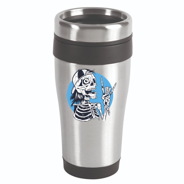 Skeleton Rock And Roll Cartoon 16oz Travel Tumbler