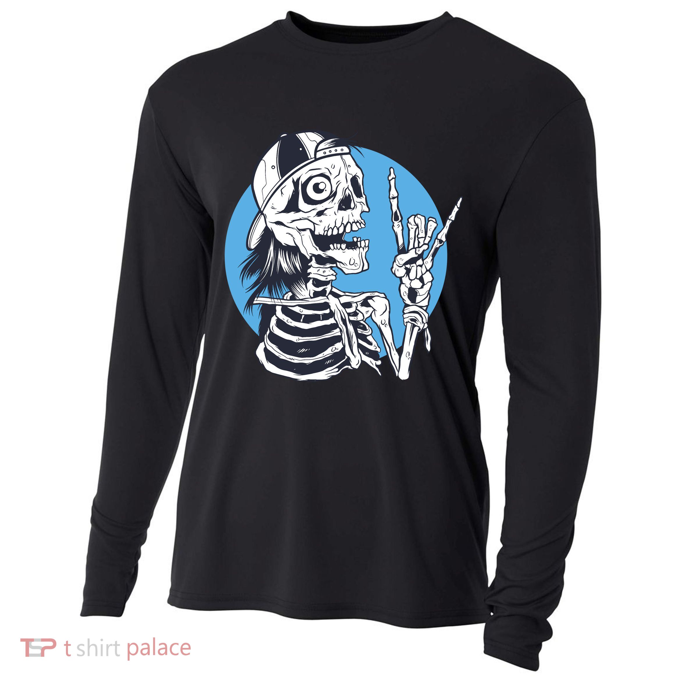 Skeleton Rock And Roll Cartoon Cooling Performance Long Sleeve Crew