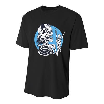 Skeleton Rock And Roll Cartoon Youth Performance Sprint T-Shirt