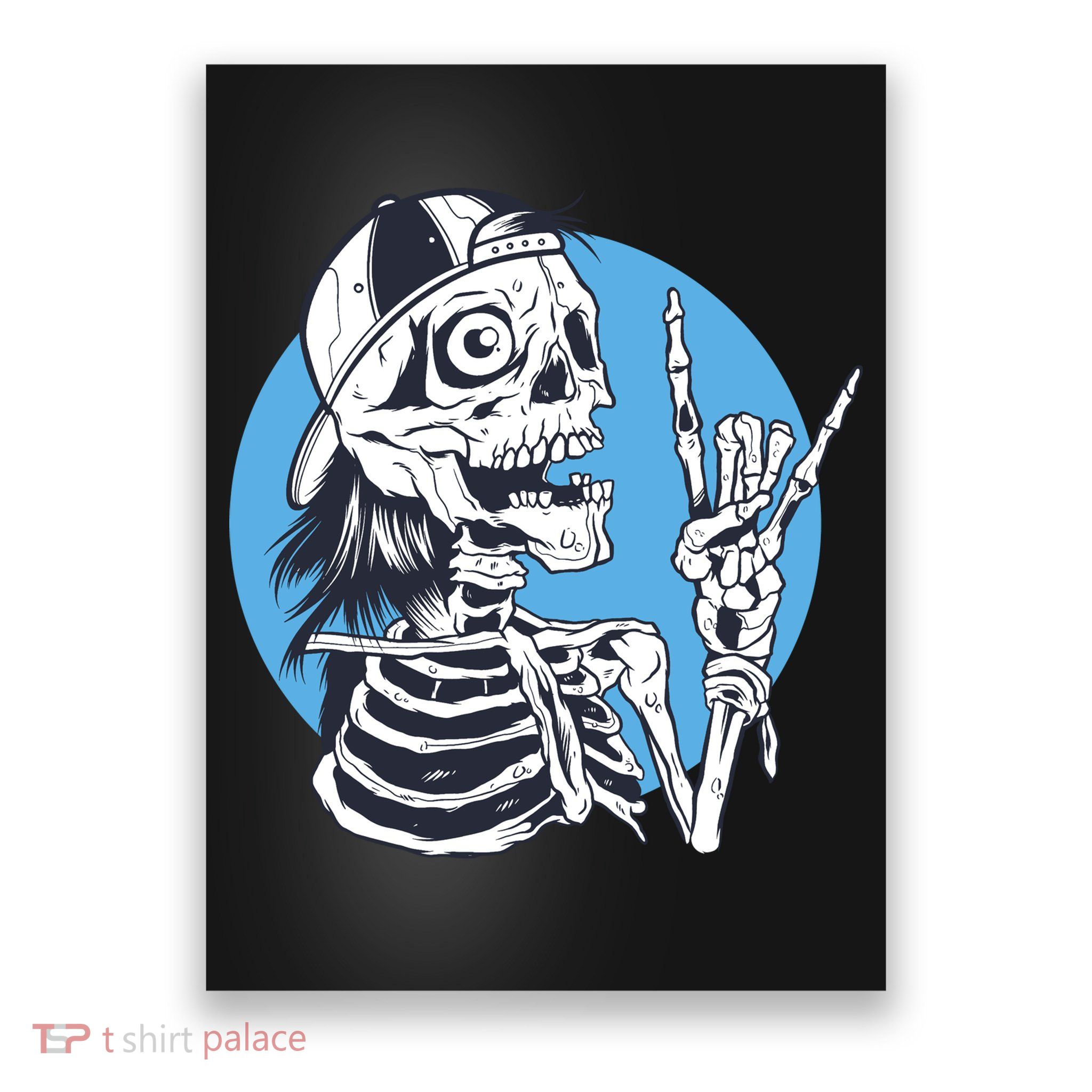 Skeleton Rock And Roll Cartoon Poster