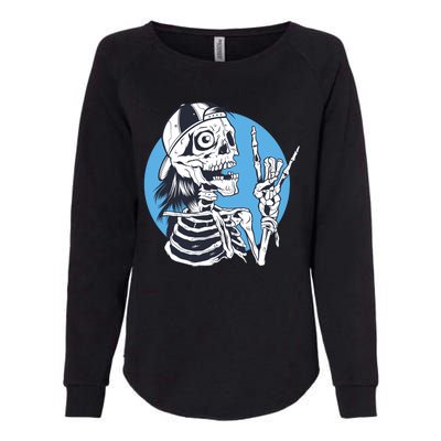 Skeleton Rock And Roll Cartoon Womens California Wash Sweatshirt