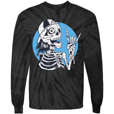 Skeleton Rock And Roll Cartoon Tie-Dye Long Sleeve Shirt