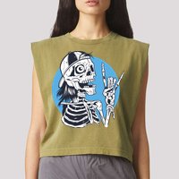 Skeleton Rock And Roll Cartoon Garment-Dyed Women's Muscle Tee