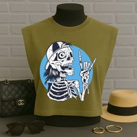 Skeleton Rock And Roll Cartoon Garment-Dyed Women's Muscle Tee