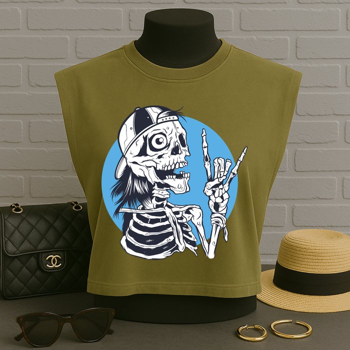 Skeleton Rock And Roll Cartoon Garment-Dyed Women's Muscle Tee