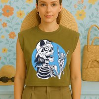 Skeleton Rock And Roll Cartoon Garment-Dyed Women's Muscle Tee