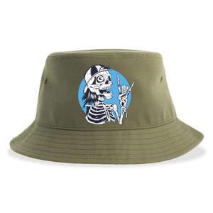 Skeleton Rock And Roll Cartoon Sustainable Bucket Hat