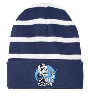 Skeleton Rock And Roll Cartoon Striped Beanie with Solid Band