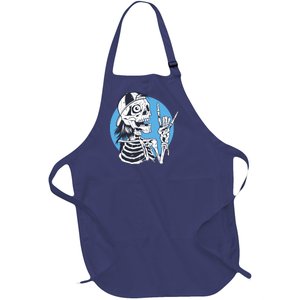 Skeleton Rock And Roll Cartoon Full-Length Apron With Pockets