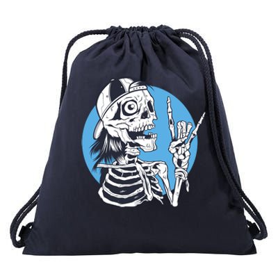 Skeleton Rock And Roll Cartoon Drawstring Bag