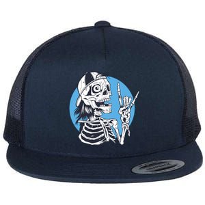 Skeleton Rock And Roll Cartoon Flat Bill Trucker Hat