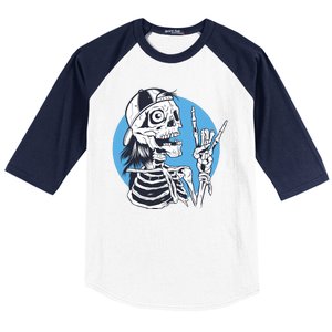 Skeleton Rock And Roll Cartoon Baseball Sleeve Shirt