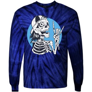 Skeleton Rock And Roll Cartoon Tie-Dye Long Sleeve Shirt