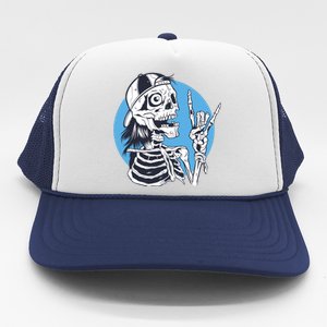 Skeleton Rock And Roll Cartoon Trucker Hat