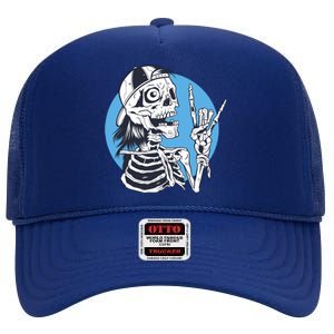 Skeleton Rock And Roll Cartoon High Crown Mesh Back Trucker Hat