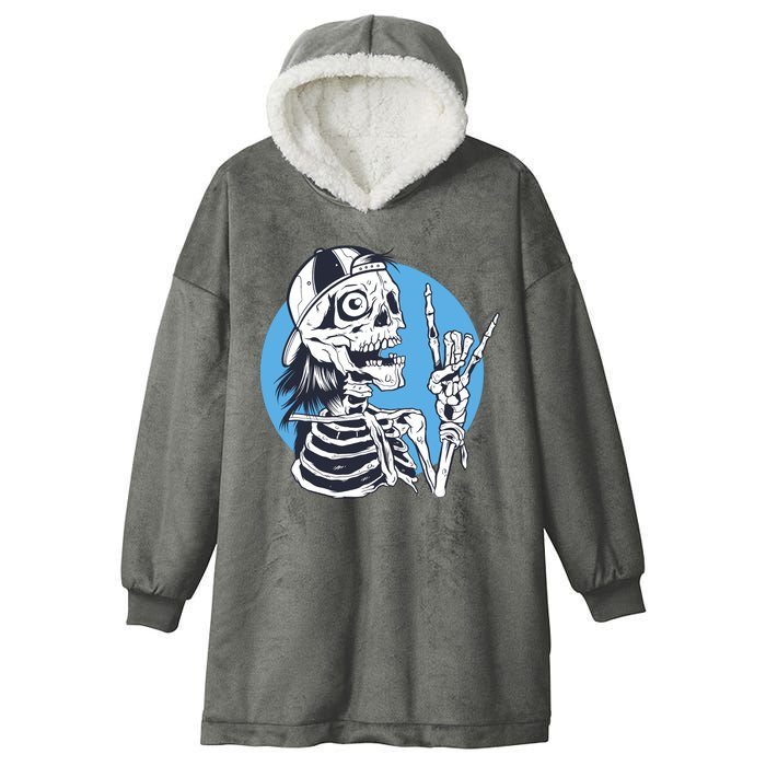 Skeleton Rock And Roll Cartoon Hooded Wearable Blanket