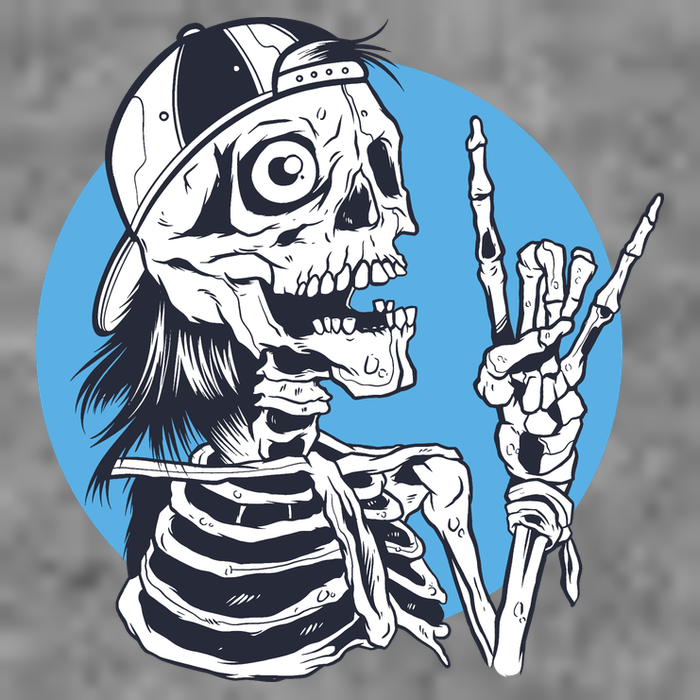 Skeleton Rock And Roll Cartoon 7-Panel Snapback Hat