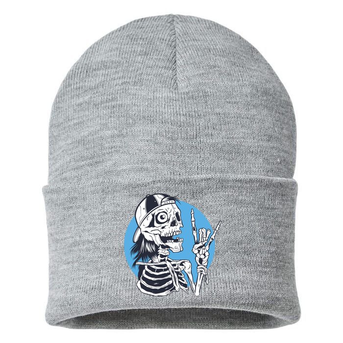 Skeleton Rock And Roll Cartoon Sustainable Knit Beanie