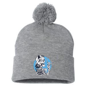 Skeleton Rock And Roll Cartoon Pom Pom 12in Knit Beanie