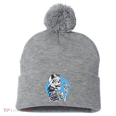 Skeleton Rock And Roll Cartoon Pom Pom 12in Knit Beanie