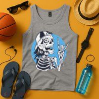 Skeleton Rock And Roll Cartoon Tank Top