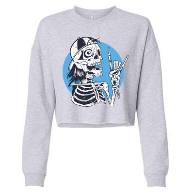 Skeleton Rock And Roll Cartoon Cropped Pullover Crew