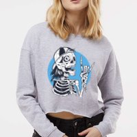 Skeleton Rock And Roll Cartoon Cropped Pullover Crew
