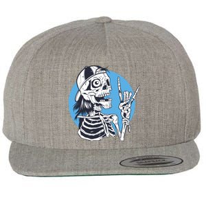 Skeleton Rock And Roll Cartoon Wool Snapback Cap