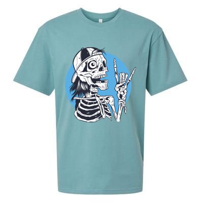 Skeleton Rock And Roll Cartoon Sueded Cloud Jersey T-Shirt
