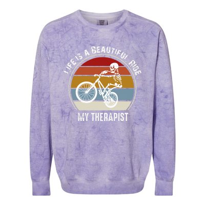 Skeleton Riding A Bicycle Life Is A Beautiful Bicycling Colorblast Crewneck Sweatshirt