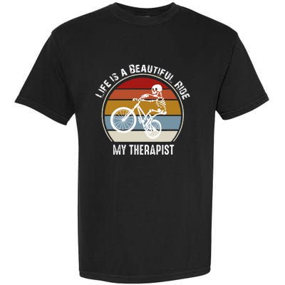 Skeleton Riding A Bicycle Life Is A Beautiful Bicycling Garment-Dyed Heavyweight T-Shirt